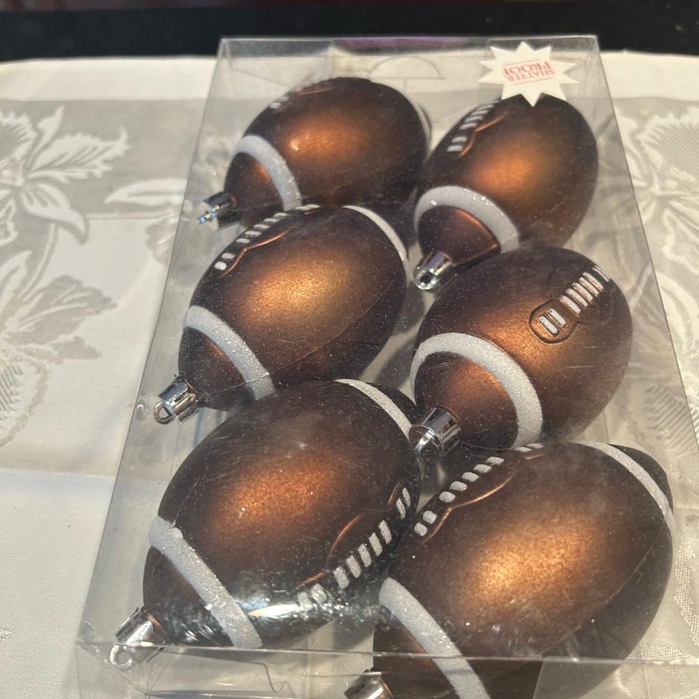 Brown and Silver Football Ornaments NEW